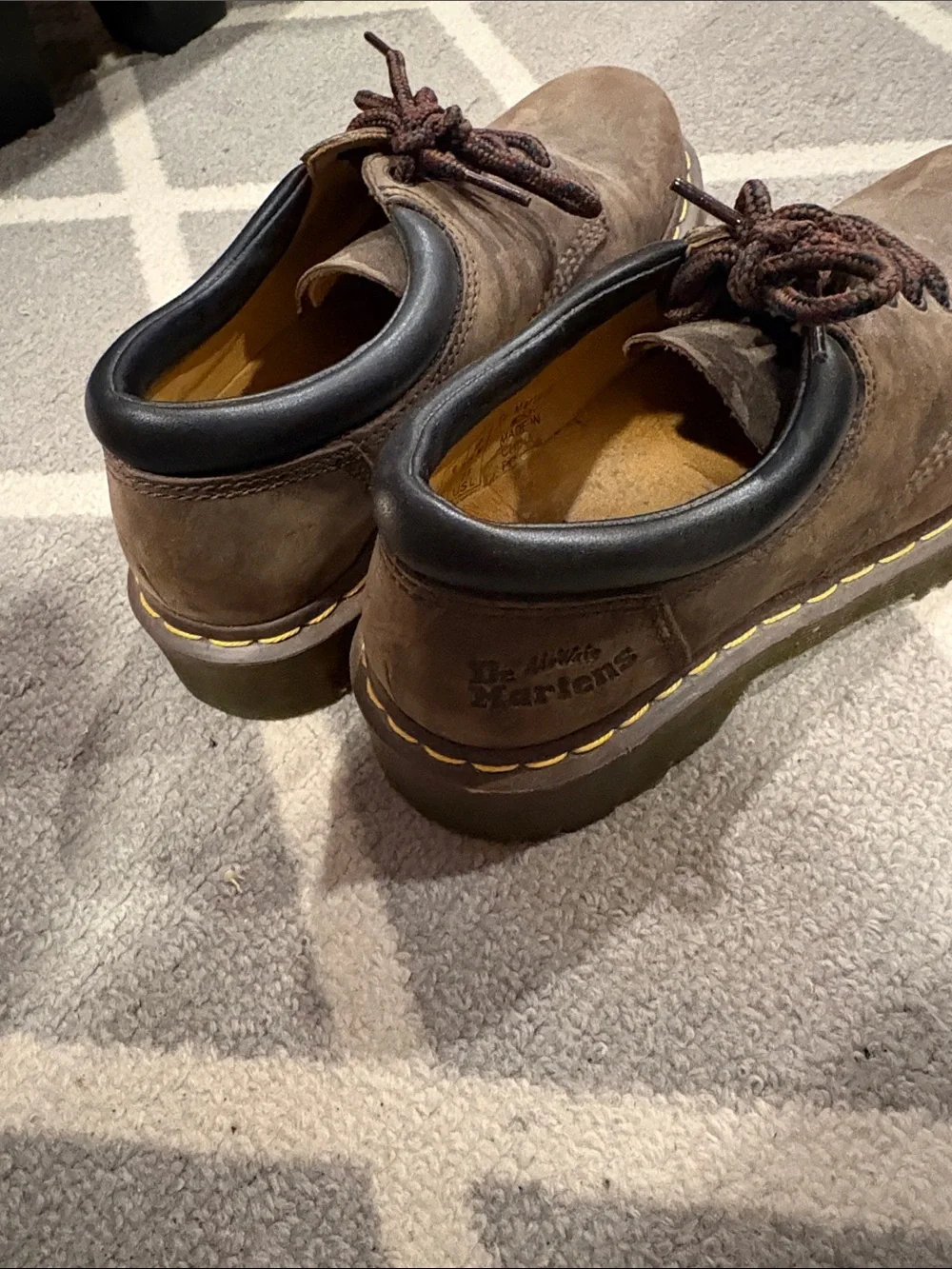 Dr. Martens Brown Leather Oxfords with Yellow Stitching
